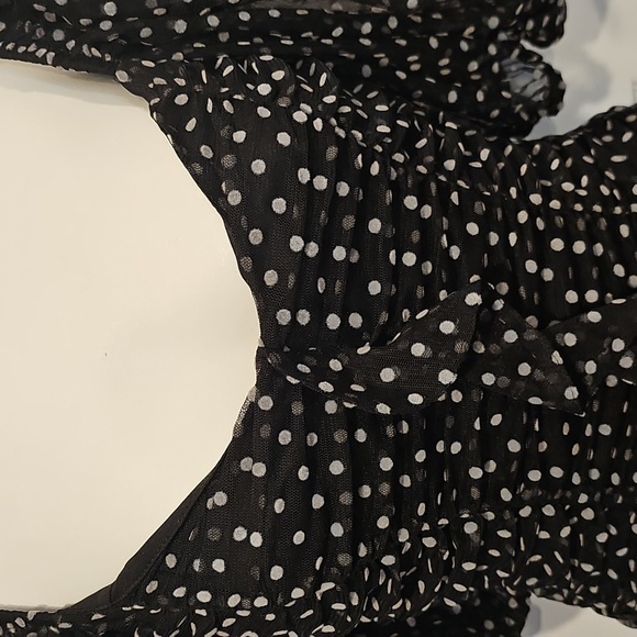 Zara Polka Dot Puff Sleeve Ruched Dress Black White Dots Sz M NWT MSRP $69 - Picture 7 of 13